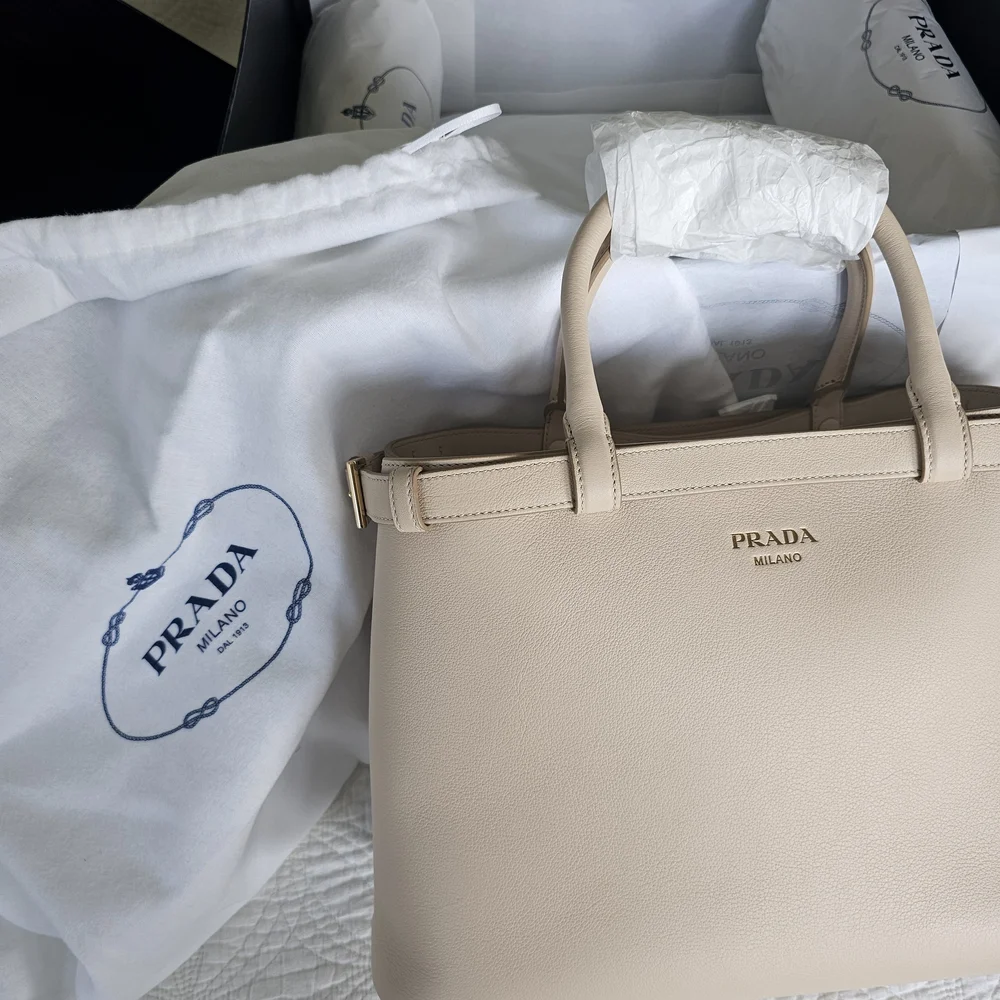 Prada Cream Leather Top-Handle Tote - Picture 4 of 9